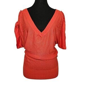 Dynamite Women's Deep V-Neck Off the Shoulder Tunic Top, Coral/Orange, Size XS